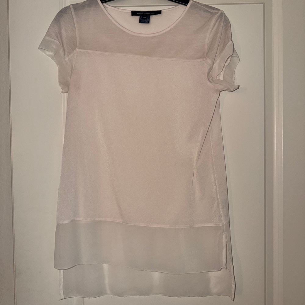 French Connection Sheer Panel Pale Pink Blouse